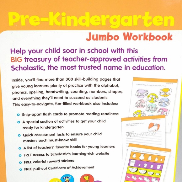 Scholastic Pre-Kindergarten Jumbo Workbooks Paperback Children Ages 3-4 New - Picture 7 of 10